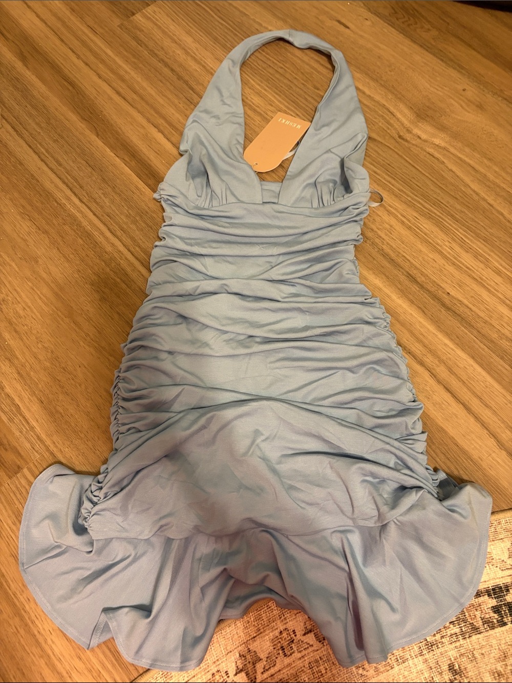 Light Blue Halter Ruched Swimdress -  Women Intimates & Sleepwear